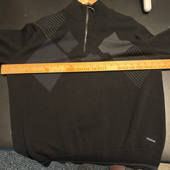 Calvin Klein Mens Quarter Zip Sweater Size L Black Gray Argyle - Picture 6 of 9